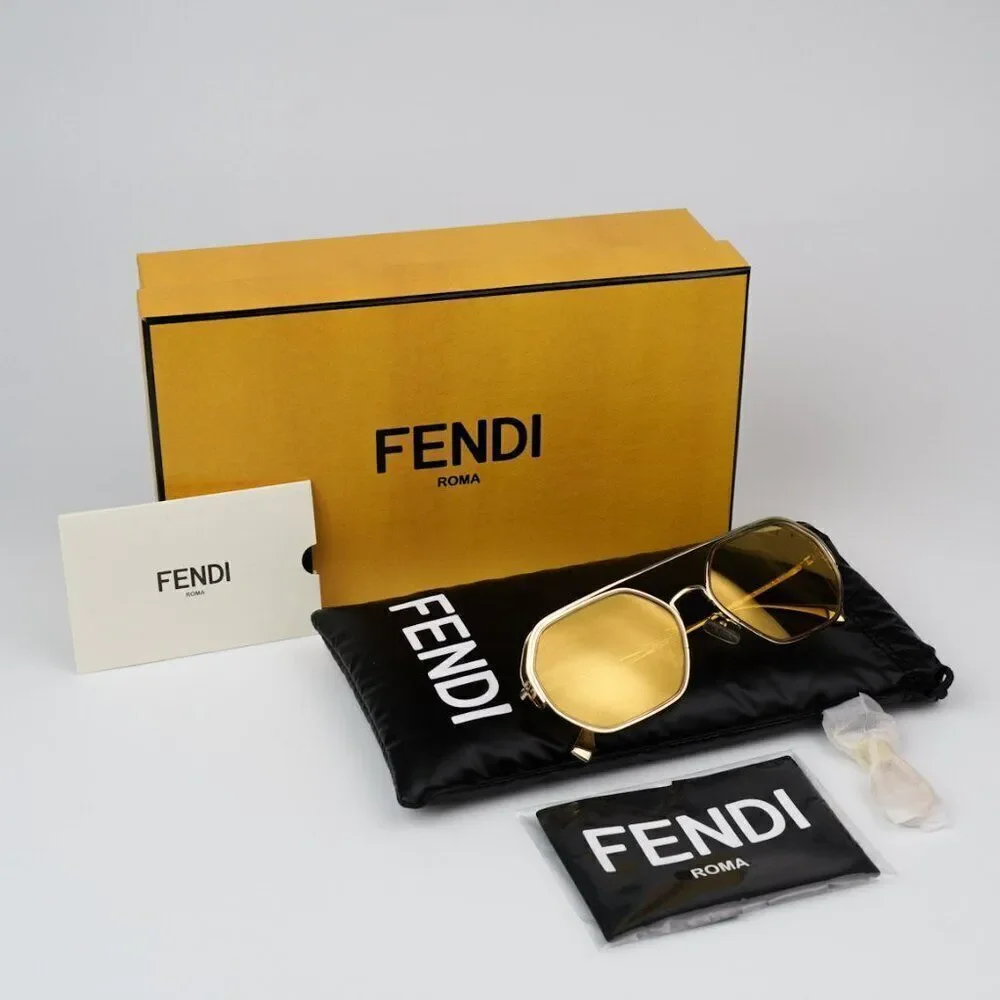 NEW Fendi FE40039U 10L Gold Yellow Mirror Unisex Geometric Sunglasses
